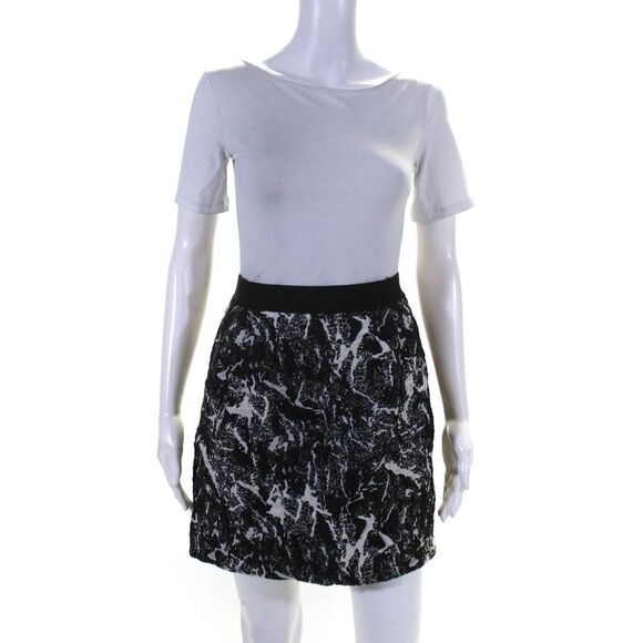 COS Womens Textured Abstract Print Elastic Waist Zip Up Mini Skirt Black Size 12 - Picture 1 of 7